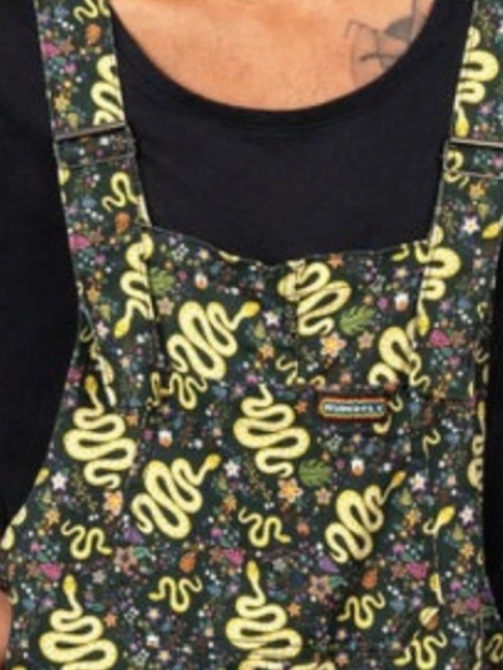 RUN AND FLY Black Overalls with Yellow Snake Print small
